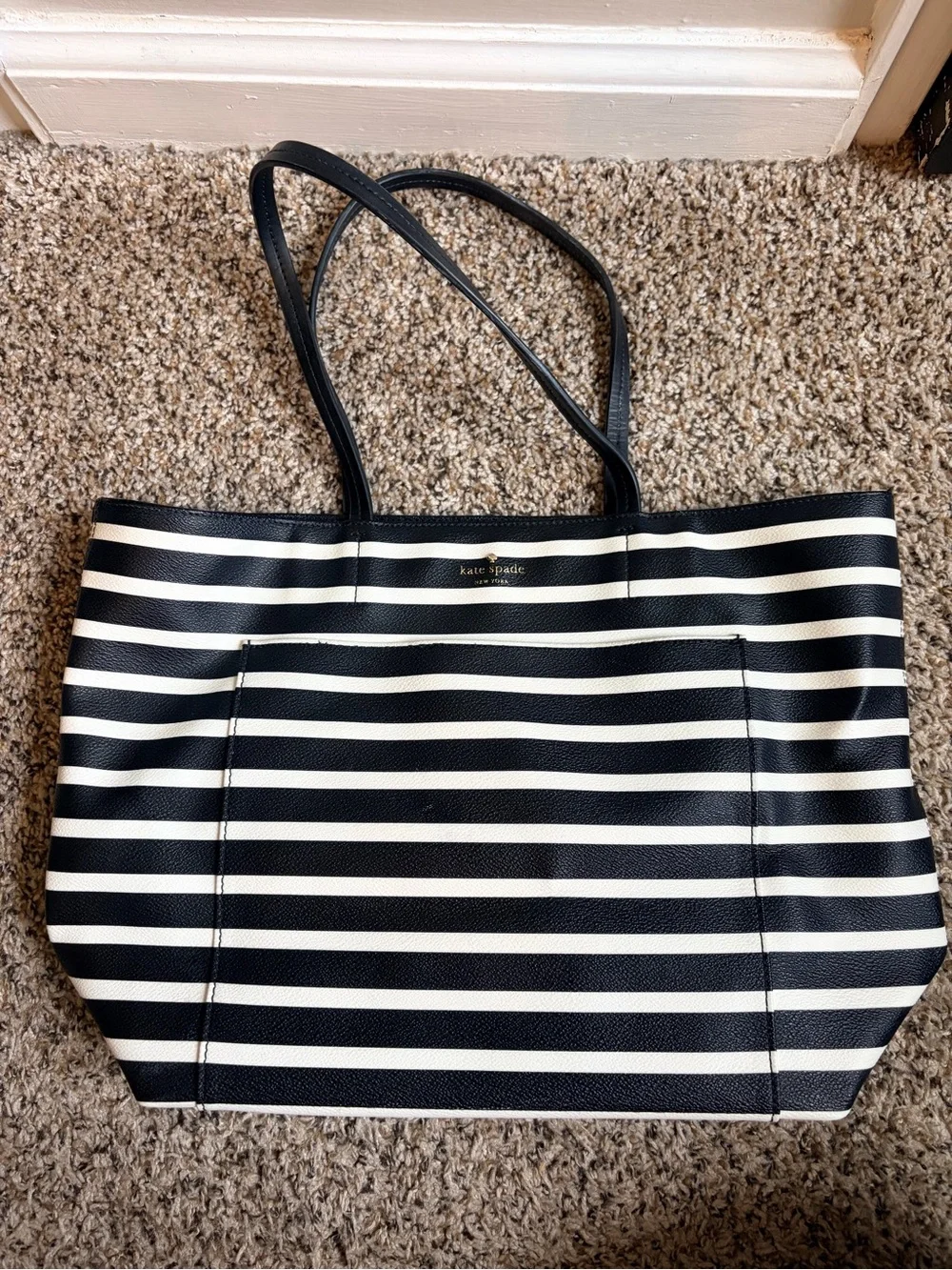 Kate Spade Outlet Hyde Lane Stripe Riley Tote — Black & White